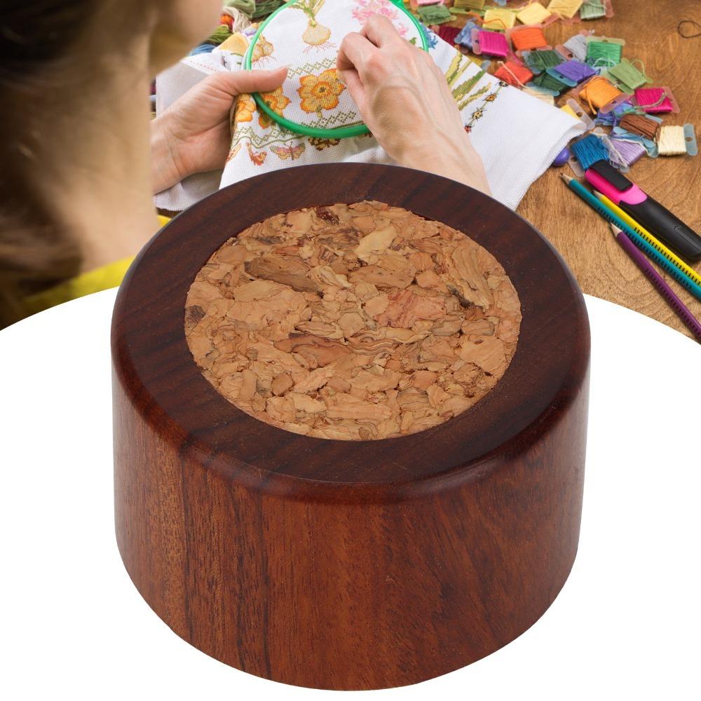 Pastoral Colors Needle Cushion Round Shape Pin Cushion Storage Wooden Sewing Pincushion DIY Crafts Rosewood Needle
