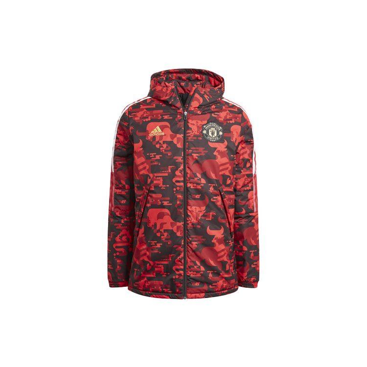 Adidas Manchester United Puffer Jackets Men's Natural Red Hooded Moderate Other GK9446