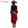 Halloween Maskerade Cosplay Fluch der Karibik Piratenkostüm Weiblich Rotes Kleid Schwarze Weste Pirat