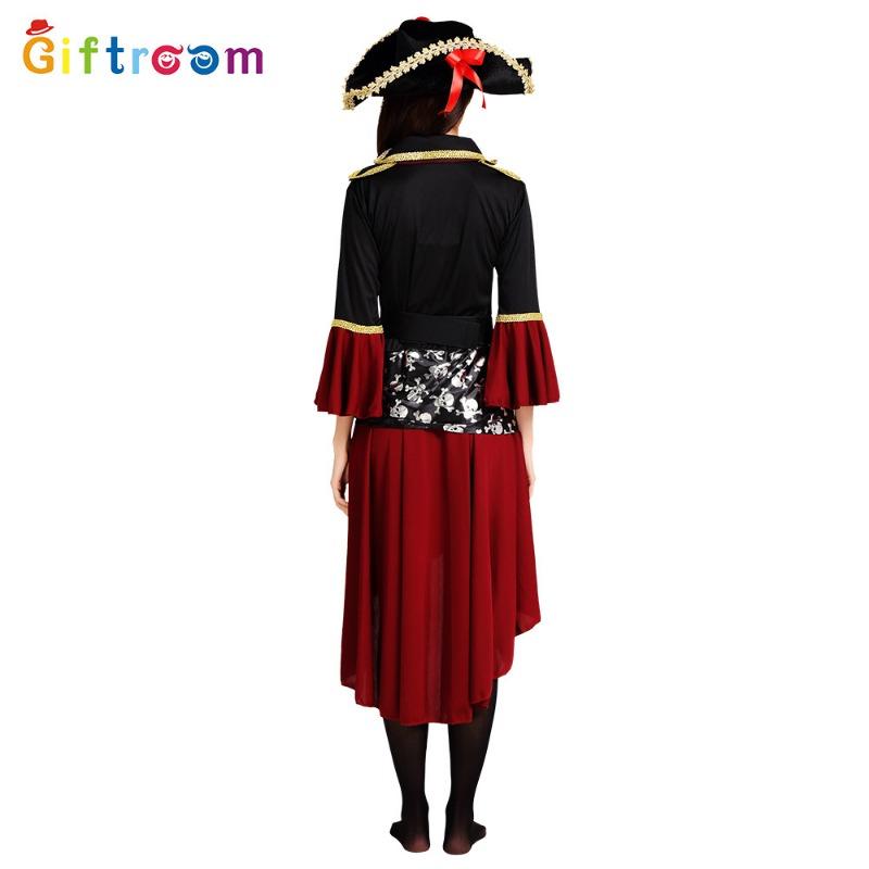 Halloween Maskerade Cosplay Fluch der Karibik Piratenkostüm Weiblich Rotes Kleid Schwarze Weste Pirat