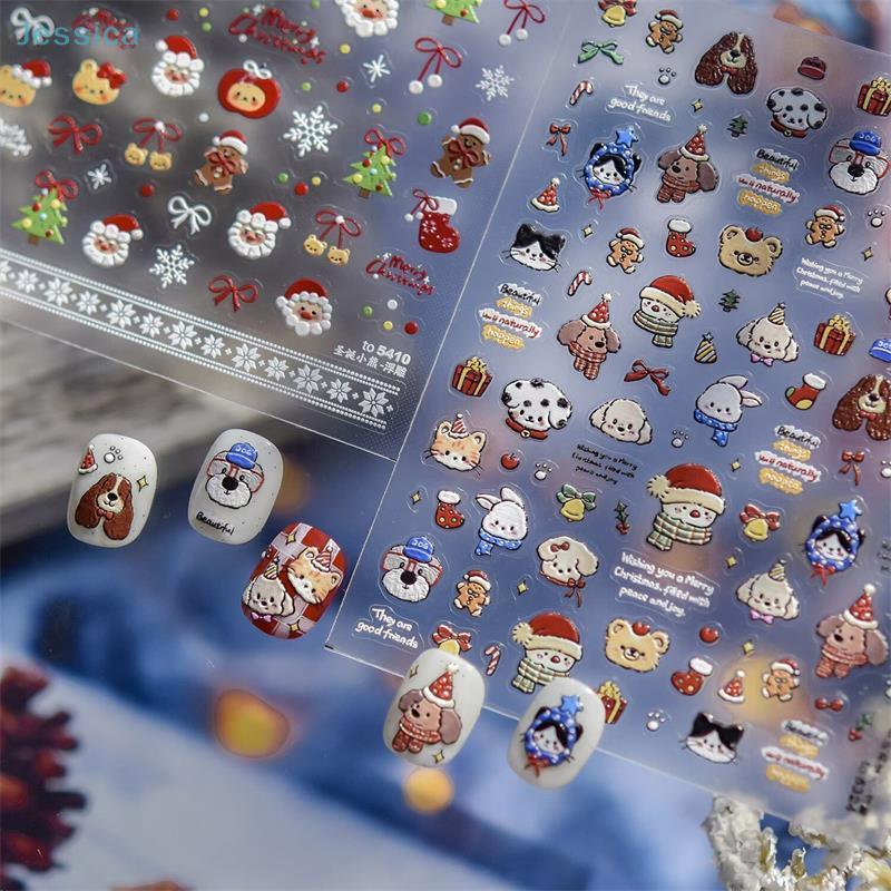Christmas Style Animal Bear Puppy Print Bow Snowflake Snowman Christmas Tree Nail Art Stickers