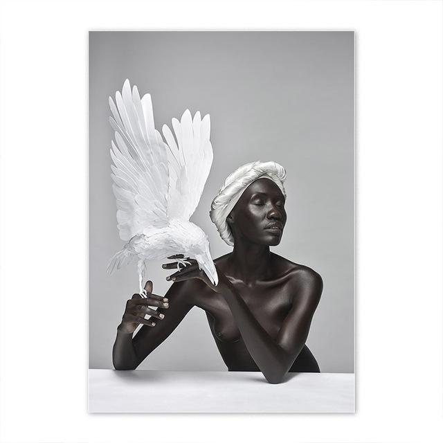 

Обнаженная африканская женщина, холст, постер, перо и черная женская картина маслом, скандинавская декоративная картина для декора гостиной, стены 20x30cm