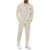 Men's Casual Waffle Knit Set: Solid Color Cardigan Jacket and Long Pants
