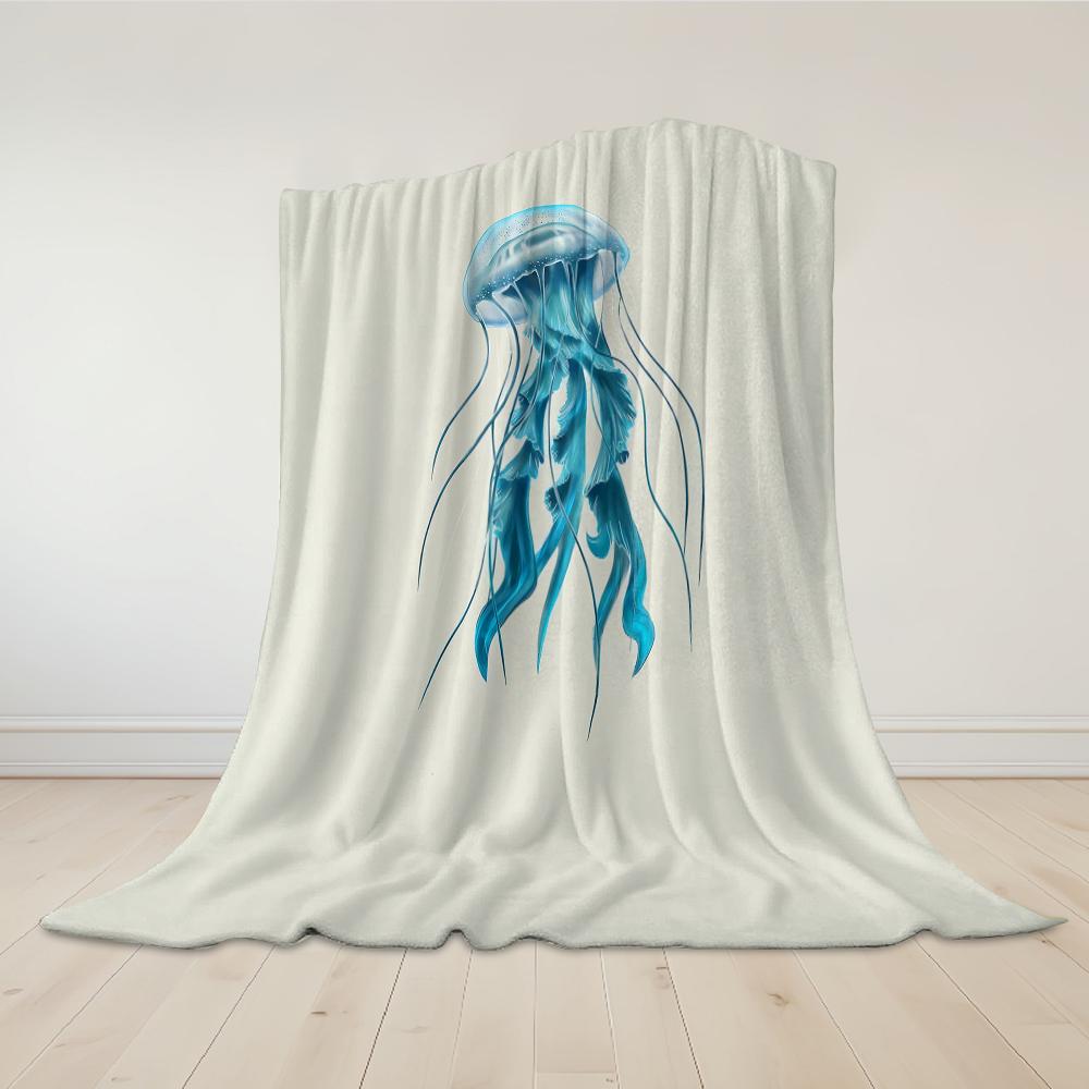 Cyan Jellyfish Drift Flannel Blanket Warm Soft Halloween Christmas Couch Warm Cozy Decorative Decor Gift for All Season