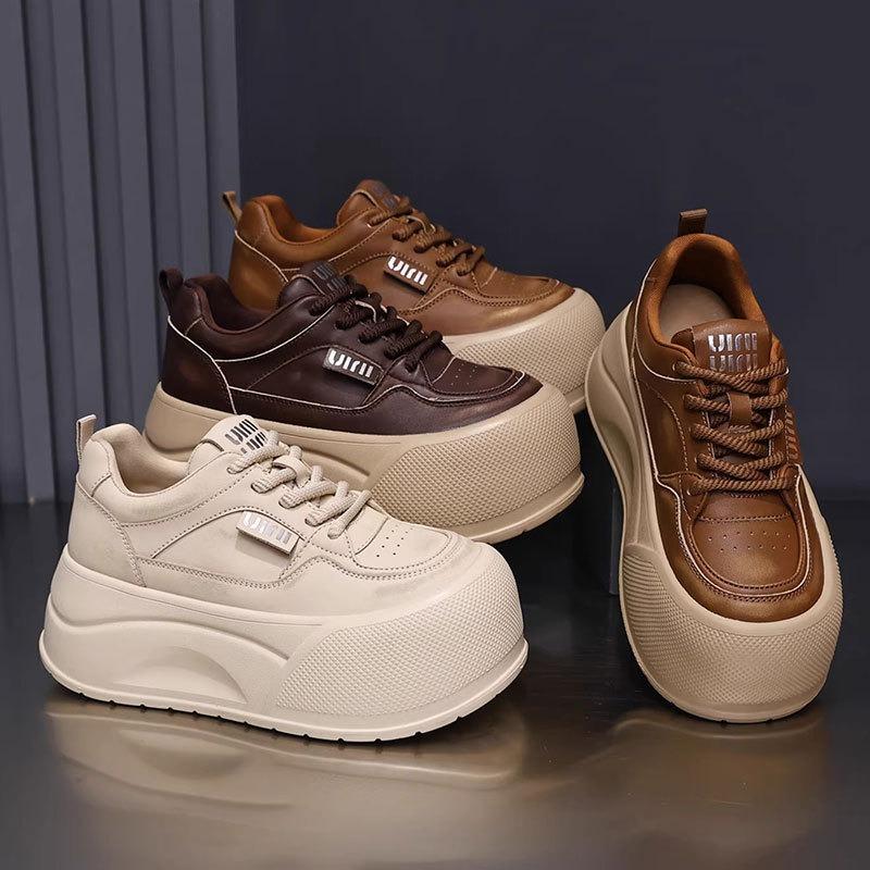 Leather platform bread shoes women's shoes autumn new small height increase muffin white shoes casual board shoes