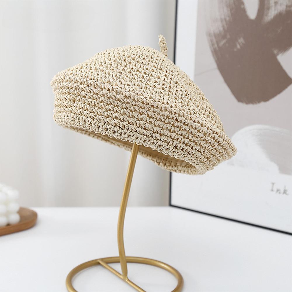 Summer Straw Berets for Women Ins Popular Straw Crochet Fashion Sun Hat Female Cool Cap Outdoor Travel Hat Boina Gift