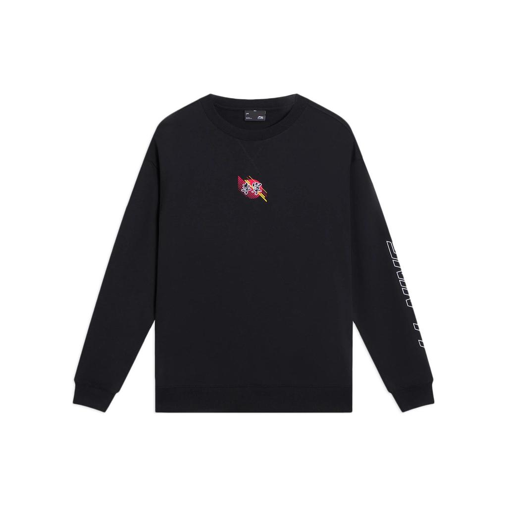 Li-Ning Sports Trend Series Embroidered Logo Crew Neck Long Sleeve Sweatshirt Men Tops Black AWDS923-3