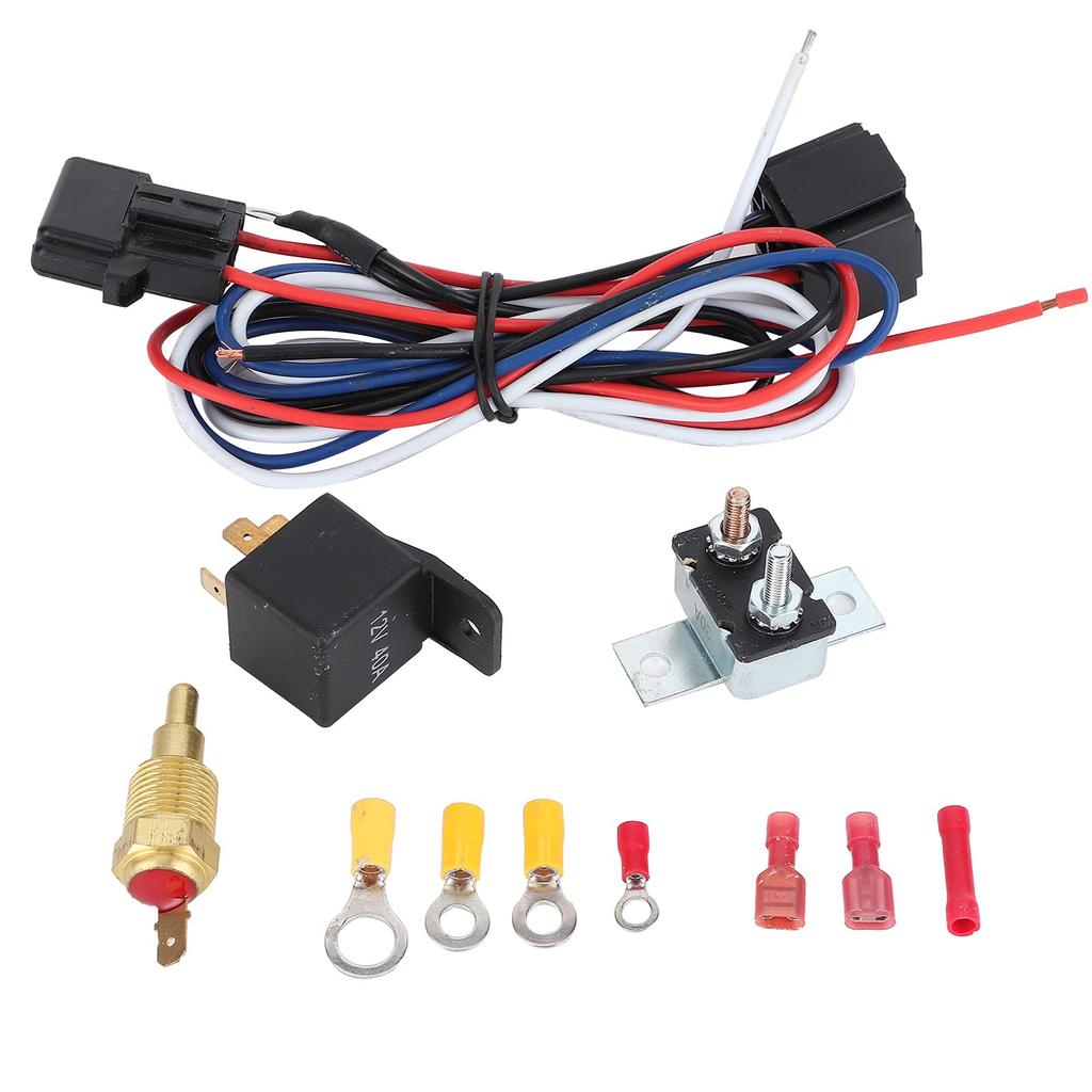 KIMISS Radiator Cooling Fan Relay Kit with Thermostat Switch and Overload Protector - Complete Mounting Accessory for Automotive Cooling System
