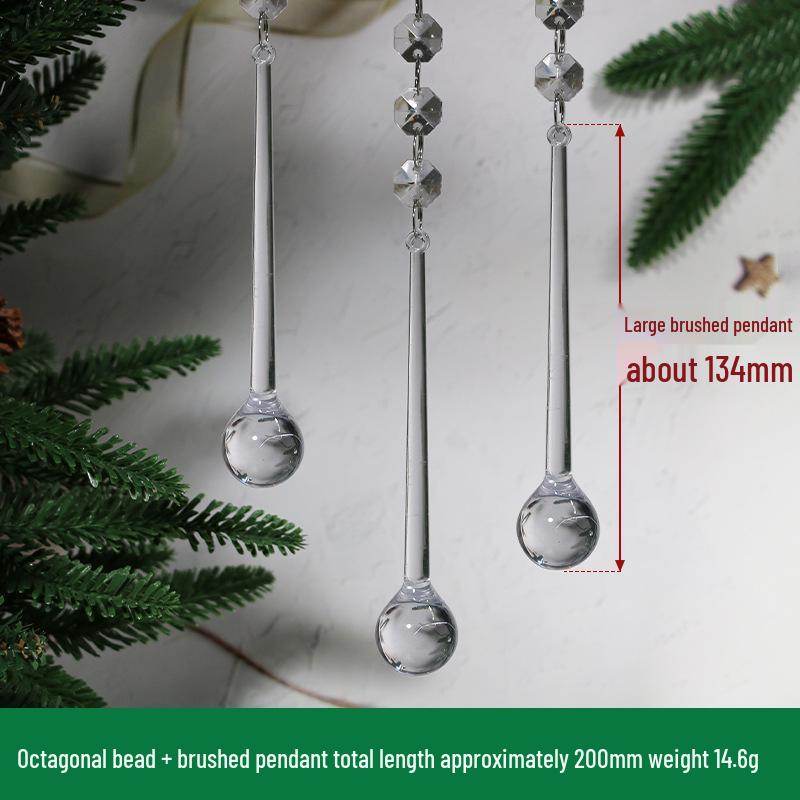 Transparent Acrylic Snowflake Ornament Set with Crystal Bead Strings for Christmas Tree Decoration