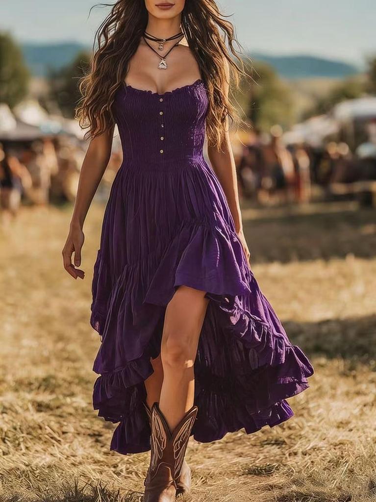 2026 Spring/Summer Elegant Ruched Bust Cinched Waist Strapless Ruffle Skirt
