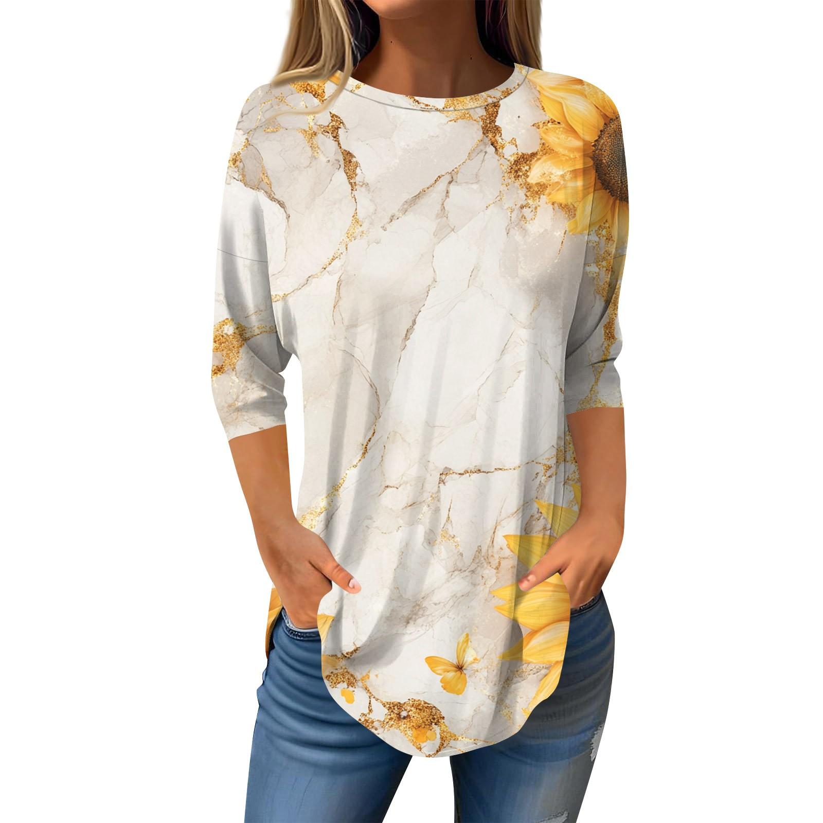 

Рубашки с рукавом 3/4 для женщин, милые топы, футболки с рисунком, блузки, повседневные базовые топы больших размеров, пуловеры L чёрный