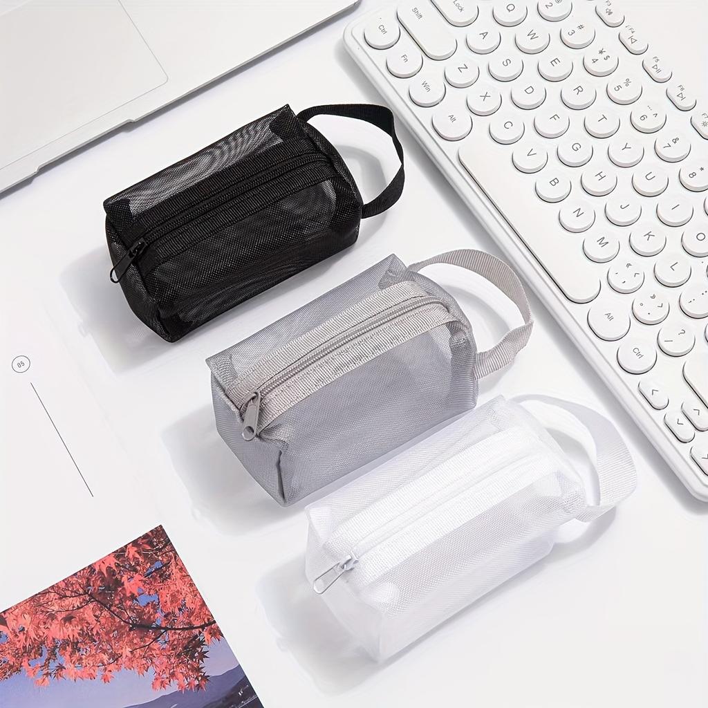 Mesh Transparent Portable Storage Bags Zippered Pouches for Earphones, Keys, Coins & Cosmetics, Lightweight & Machine Washable