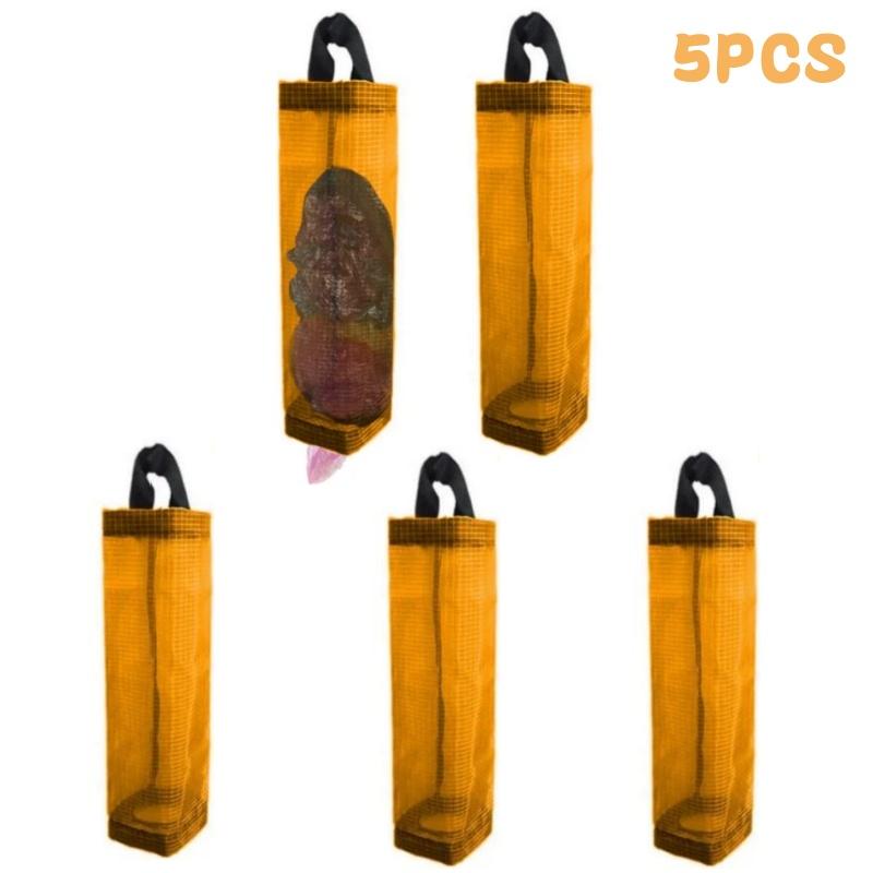 5Pcs Kitchen Plastic Bag Holder Garbage Bag Hanging Storage Dispenser Mesh Grocery Bags Organizer Household Trash Bag Collector