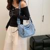 Minimally Drawstring Design Multiple Pockets Women Casual Shoulder Denim Bag For Casual Daily Use