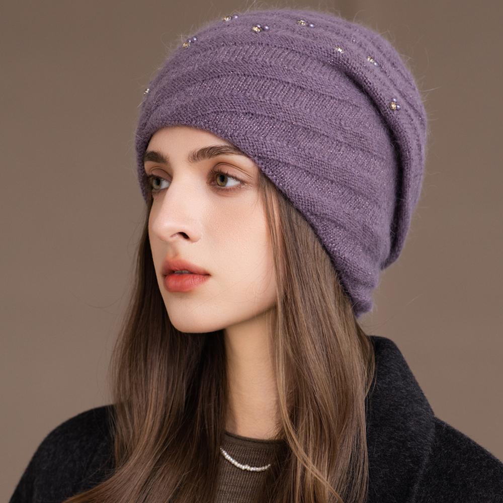 New Women Winter Hat Decorate Beanie Hat Circular Winding Style Rabbit Fur Blend Warm Winter Cap Y2K Female Outdoor Knitted Hat