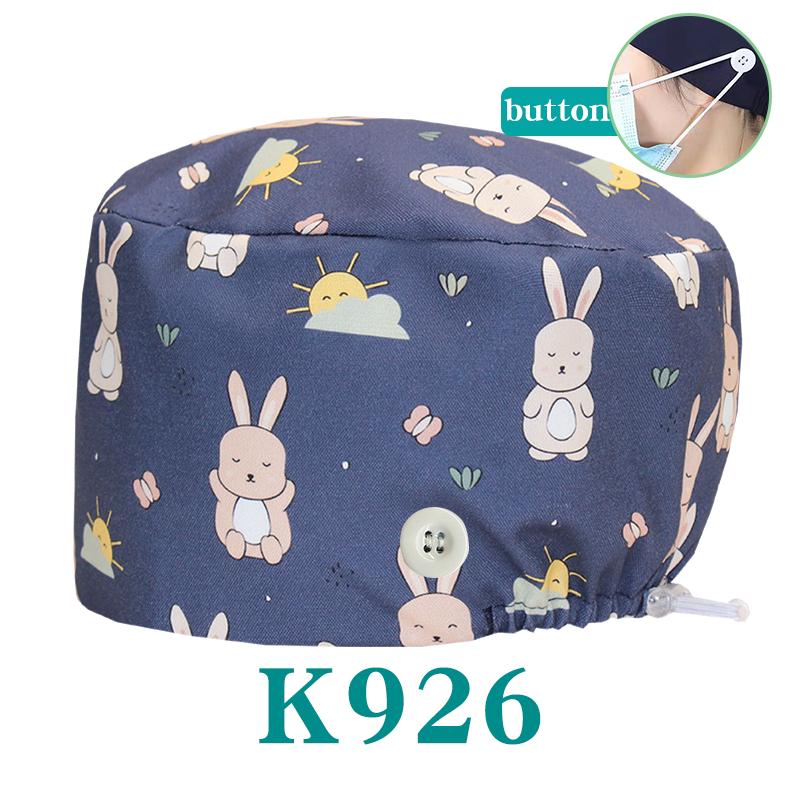 Cartoon Printed Nursing Caps Men Women Medical Hats Adjustable Long Hair Pet Dental Clinic Doctors Scrub Hat