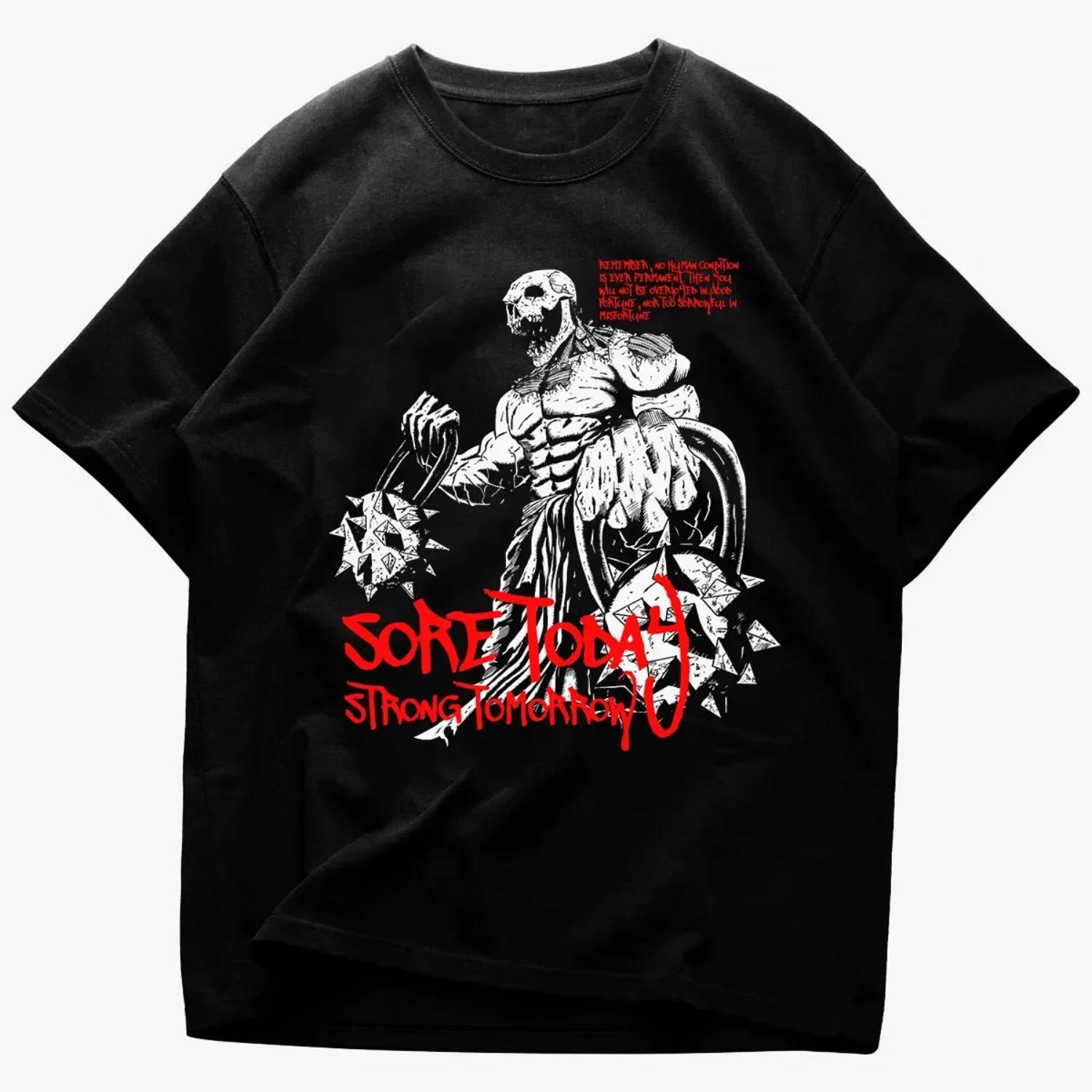 

Muscle Skeleton Men Cotton T Shirt Streetwear Gothic Grunge Style Black Graphic Tee Fitness Gym Workout Apparel S чёрный