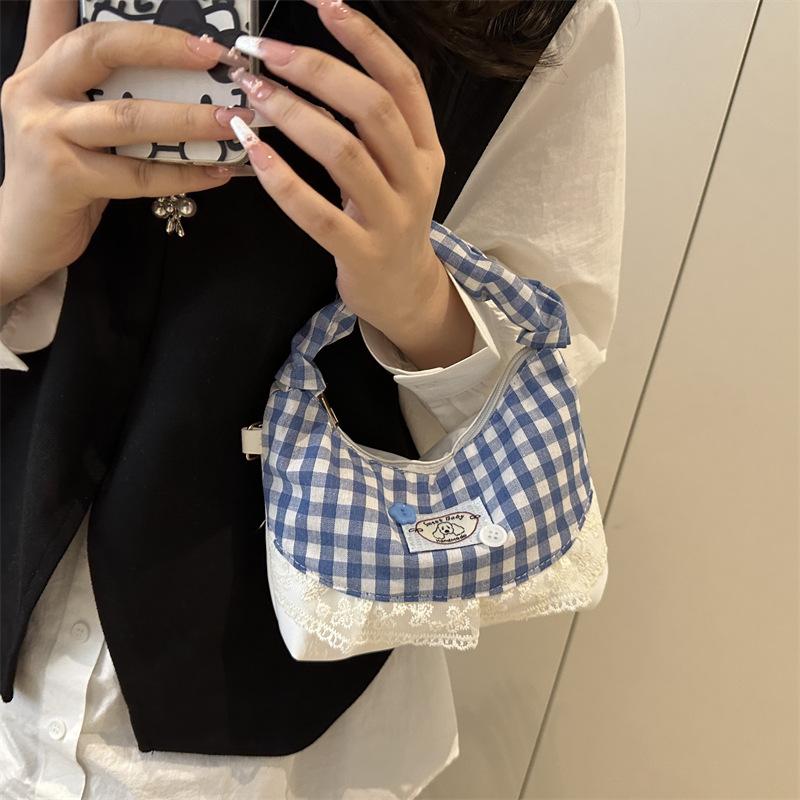 

Korean sweet small fresh messenger bag women s 2025 summer new retro red and blue contrasting color plaid handbag bag