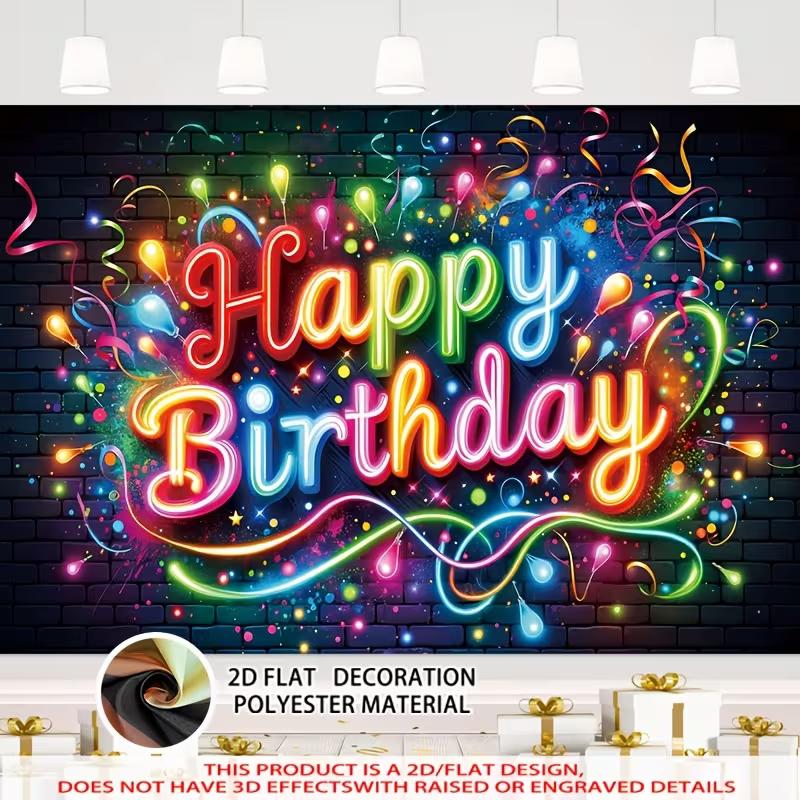 2D Flachdruck Geburtstagsbanner Bunter Neon Fotografie Hintergrund