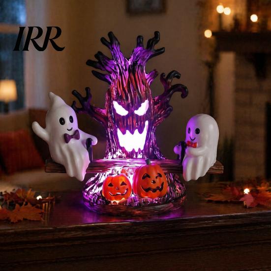Creative Gothic Style Night Lamp Animated Seesaw Ghost Light, USB Powered 3D Cute LED Decoration with Warm Light Spooky Tree And Pumpkin Design,