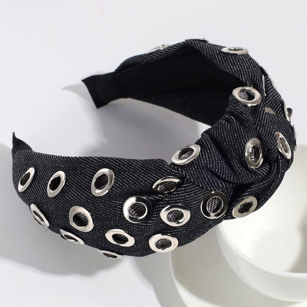 Y2K Denim Headband Wide Hollowed Out Eyelets Headband Hair Accessories Punk Hairband  Party
