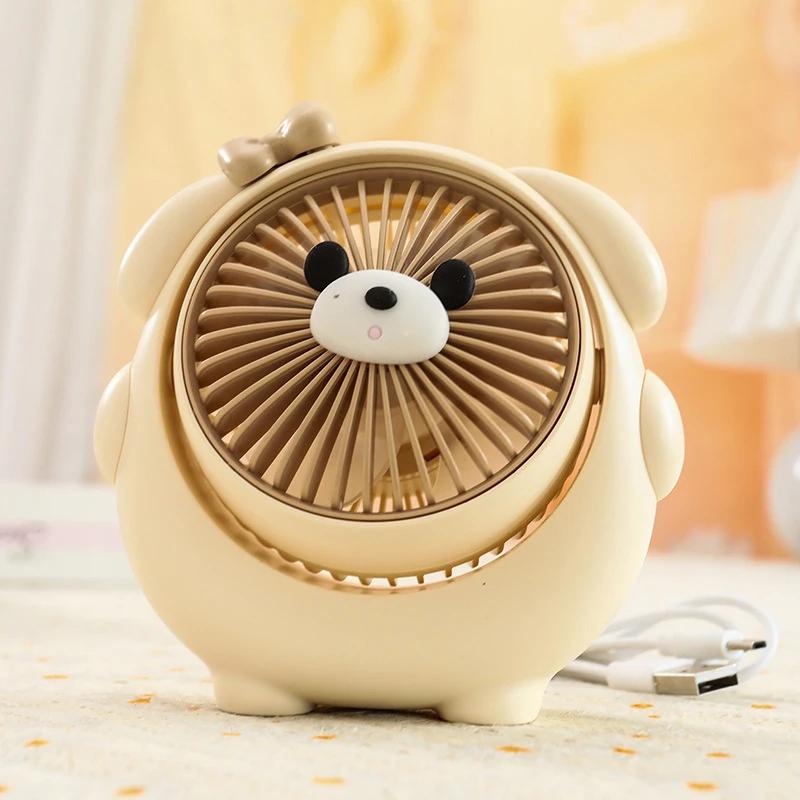 Cartoon Bear Small Fan USB Charging Strong Wind Handheld Mini Portable Convenient Student Desk Children's Strong Wind