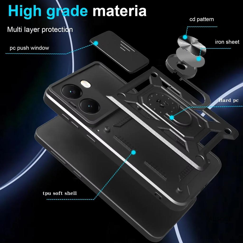 Shockproof Capa for Xiaomi Redmi A5 4G Global (171.7mm) Case Armor Slide Camera Protect Ring Stand Cover for Redmi A5 4G Funda
