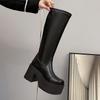 Mode 10CM Absatz Herbst Winter Mode Runde Zehe Plateau Damen High Boots Mode Punk Klobige Dicke Hohe Absätze Lange Stiefeletten