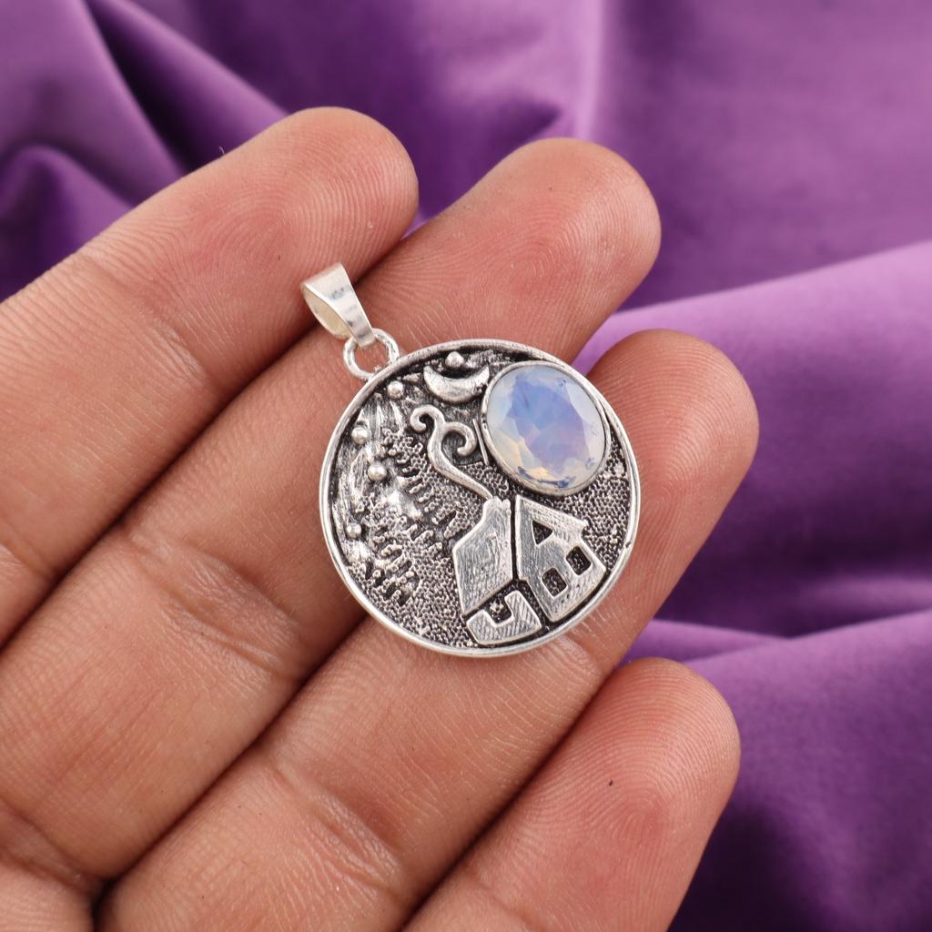 Milky Opal Gemstone 925 Sterling Silver Jewelry Pendant 1.29'' Gift For Friend CP-39-21