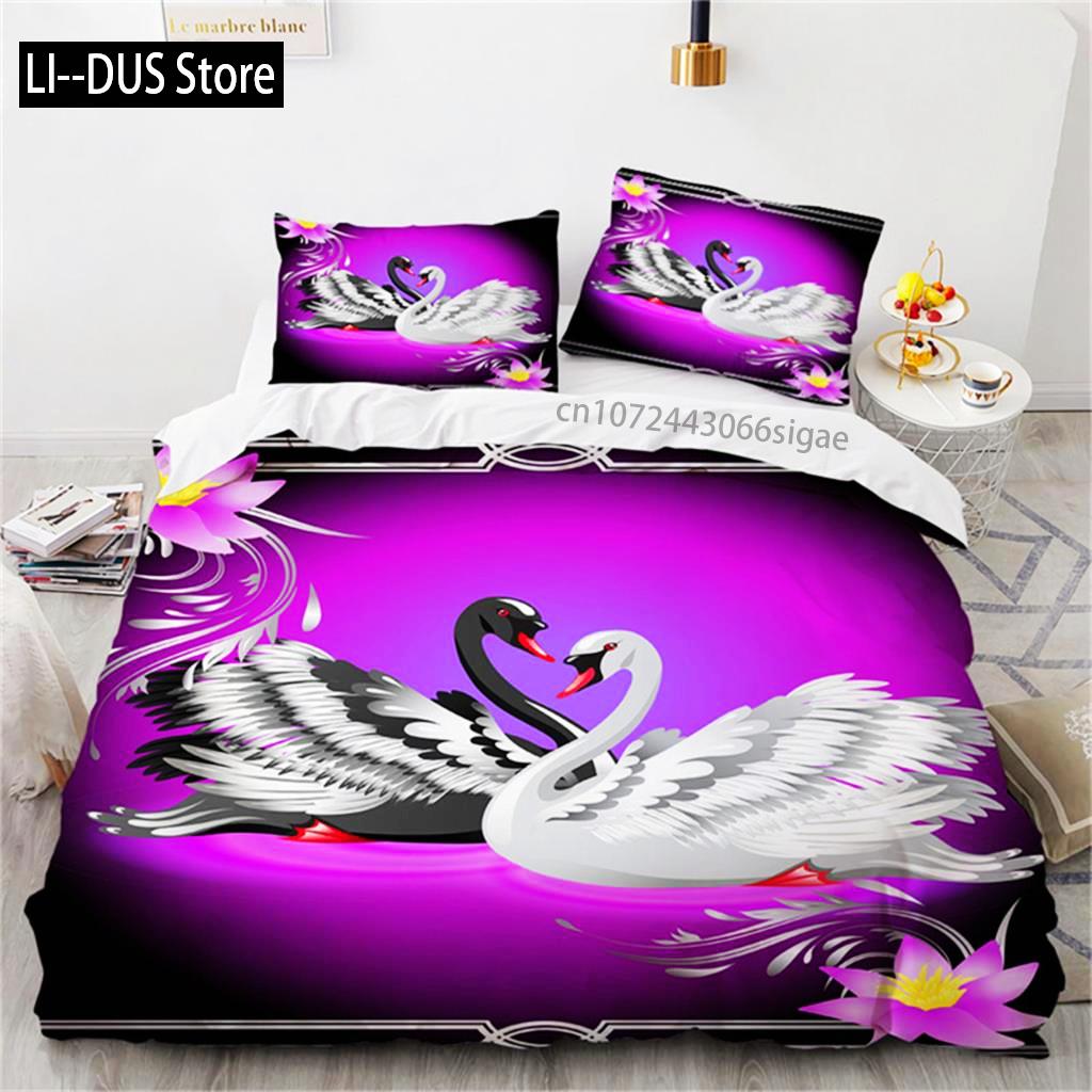 Romantic Swan Duvet Cover Microfiber Flower Bedding Set Quilt Cover Extra Large Twin For Lovers Bedroom Romantic Decoration