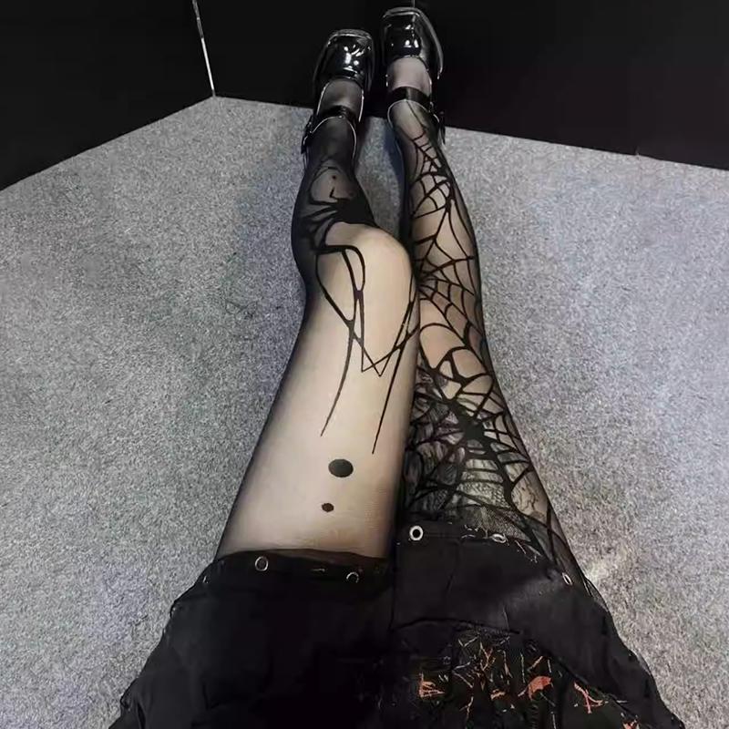 2024  Vintage Dark Gothic Fishnet Tights Stockings Women Alternative Sexy Spider Web Witch Pantyhose Y2K Girls Thin Socks