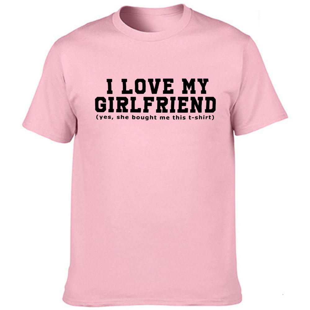 I Love My Girlfriend Letters Print Men Black Tees Casual Funny Short Sleeve White Vintage Tee