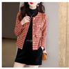 Plaid Korean-style Short Coat Long-Sleeved Women's Cardigan with Casual Style