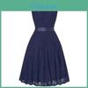Elegante Vestito Retro Girocollo Senza Maniche con Cuciture in Pizzo, Cintura Larga e Gonna Svasata Aderente