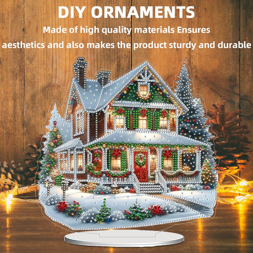 2D Flat Xmas House DIY Diamond Painting Tabletop Ornaments Kit Table Top Diamond Painting Ornament Kits Bedroom Table Decoration