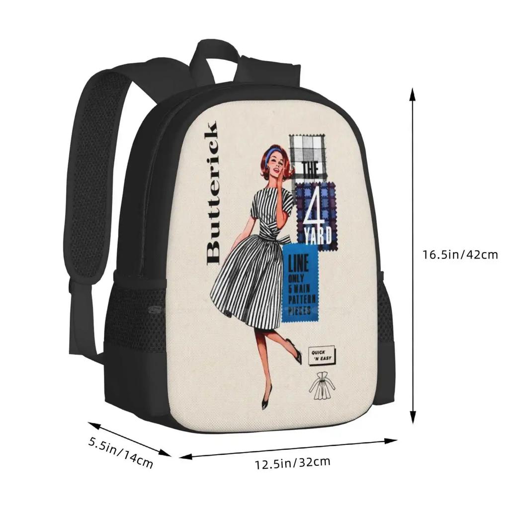Black And White Stripes Large Capacity School Backpack Laptop Bags 1950s Vintage Retro Fashion Butterick