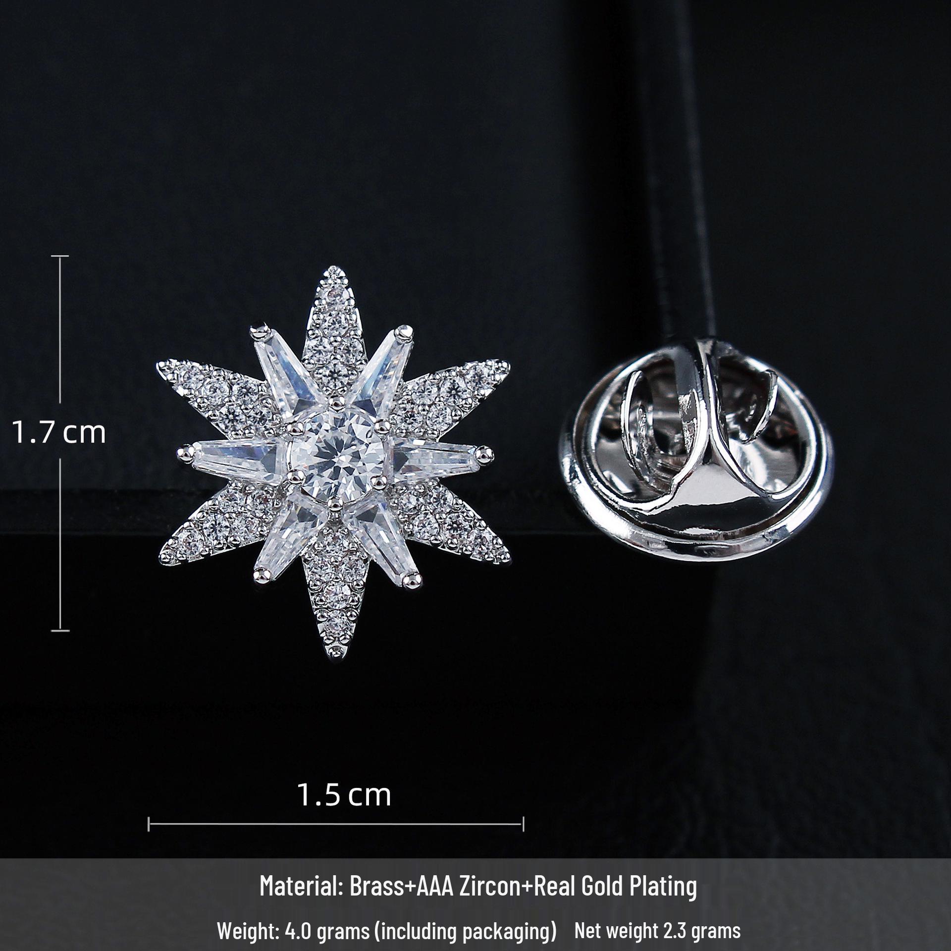 Exquisite Snowflake Zircon Brooch Corsage Lapel Pin for Men  Women