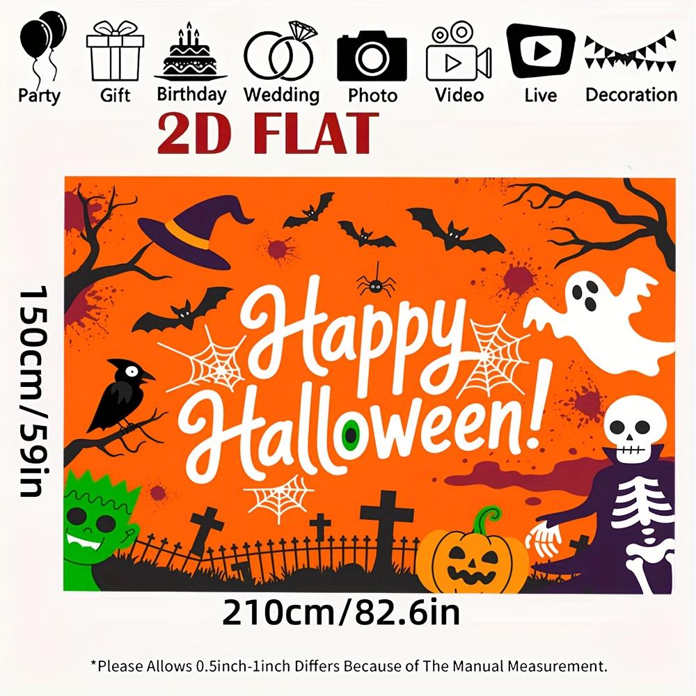 2D Planar Background Banner - Halloween Pumpkin Ghost Pattern Background Fabric, Party Supplies, Photography Background
