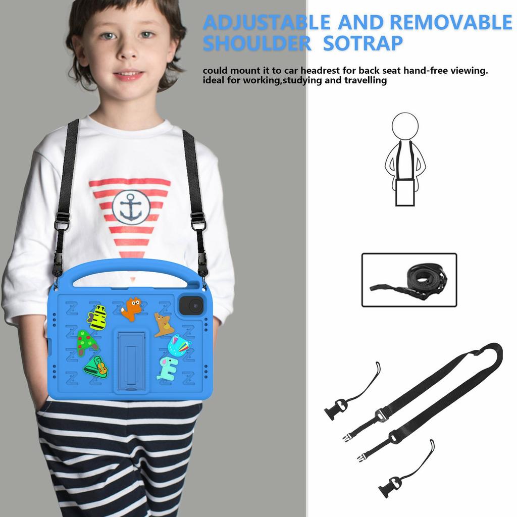 For Honor Pad X8a Kickstand Case Cartoon Design Anti-Drop EVA+PC Tablet Cover with Strap for Kids