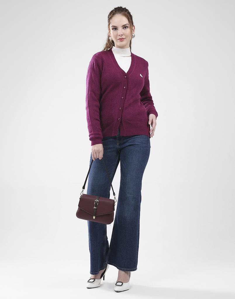 MONTE CARLO Women's V Neck Full Sleeves Cardigan