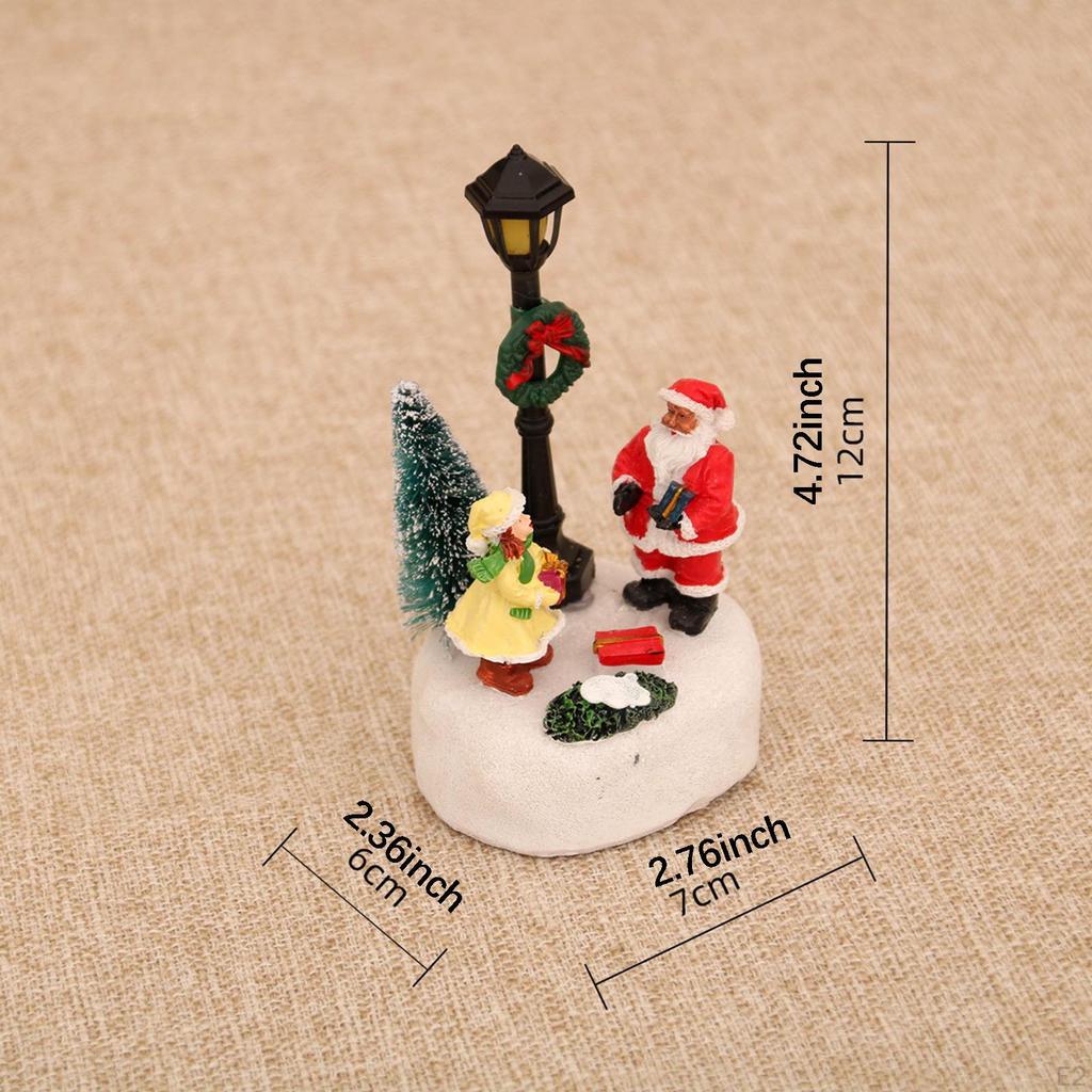 Christmas Village Scene Lamp Post Figurine Decorative Statues Xmas Accessories Lighted