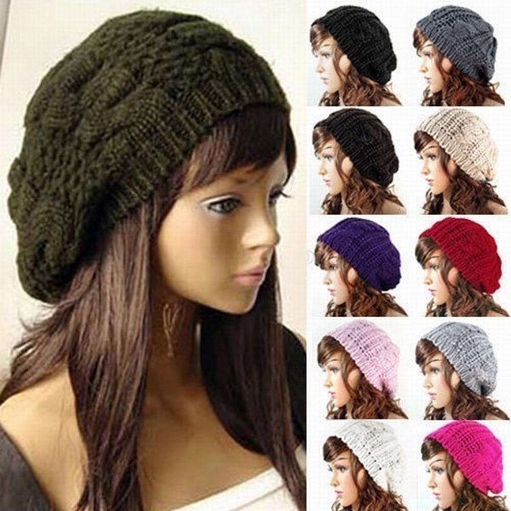 Winter Warm Women Knitted Braided Beanie Hats Wool Crochet Slouchy Beanies Lady Beret Hat Ski Cap
