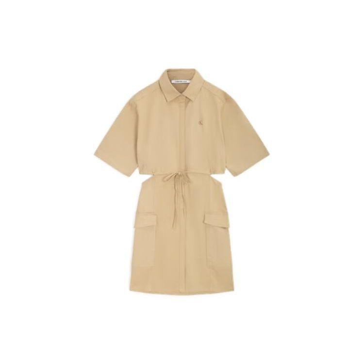 

Calvin Klein Solid Color Lace-Up Waist Embroidered Polo Short Sleeve Dress Women dresses Khaki J220520-PF2 M