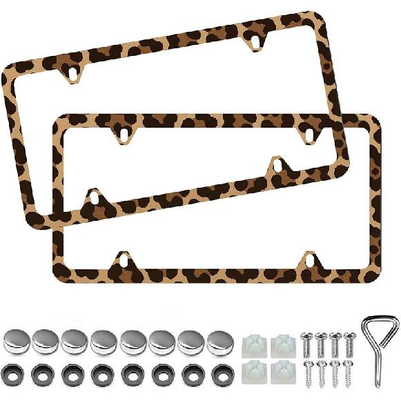 Elegant Faux Floral License Plate Frame - Unobstructed Narrow-Edge 2 Packs Universal Stainless Steel Car License Plate Frames Holder Solid Holder