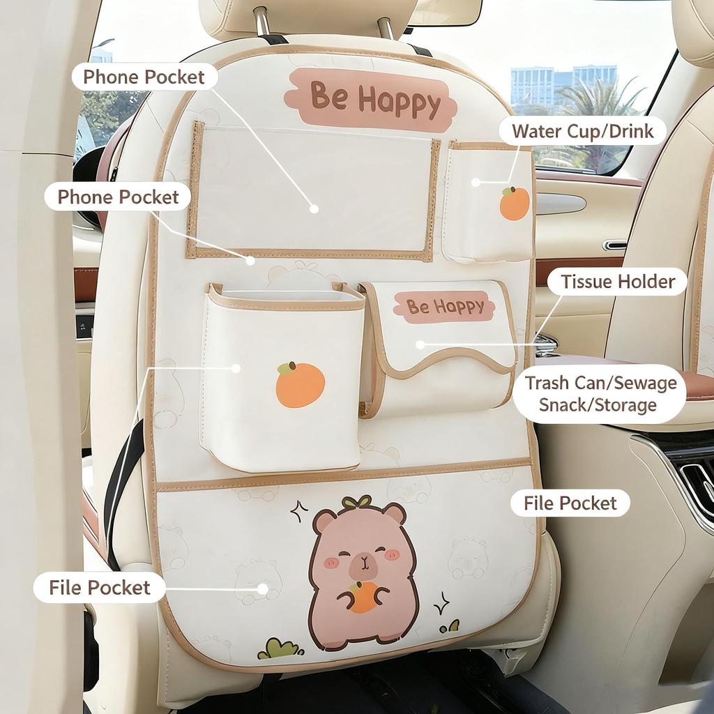 Car Seat Back Storage Pouch Multi-Functional Storage Bear Rabbit and Other Designs Kick-Proof Mats Decorative Car Accessories