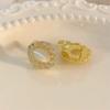 Exquisite Luxury Shiny Zircon Edge Geometric Oval Glass Opal Stone Stud Earrings for Woman Korean Bride Wedding Jewelry Gifts