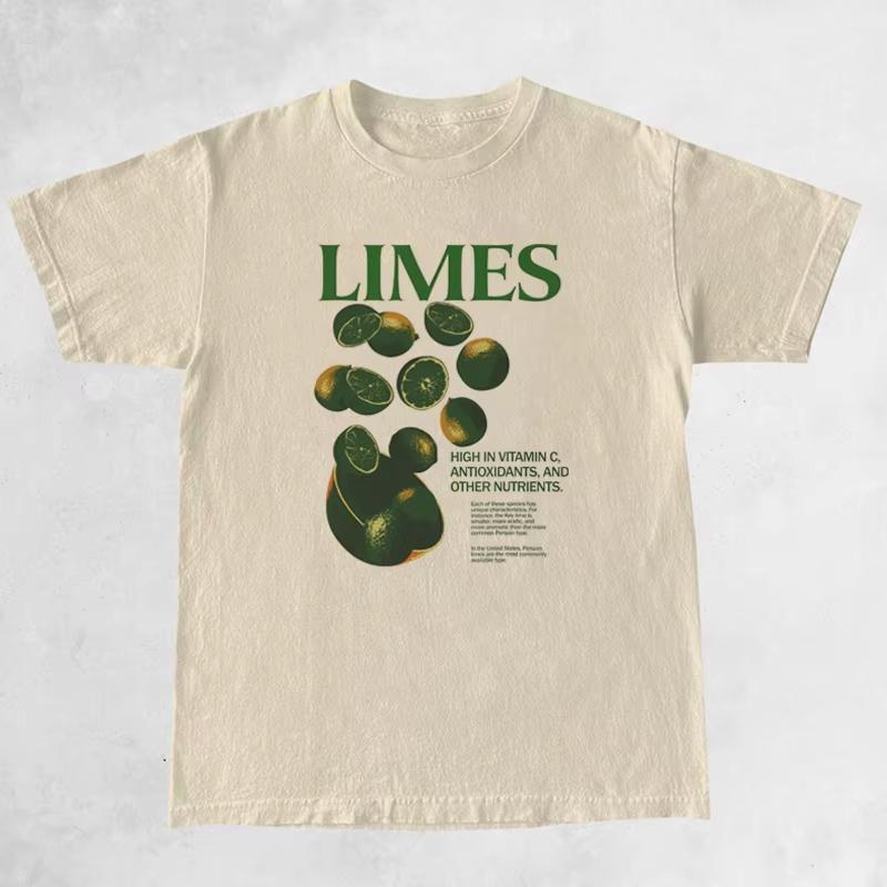 Retro Style Limes Graphic Tees Oversized Vintage Aesthetic Streetwear T Shirt Short Sleeve Harajuku Fashion Tops Women Clothing