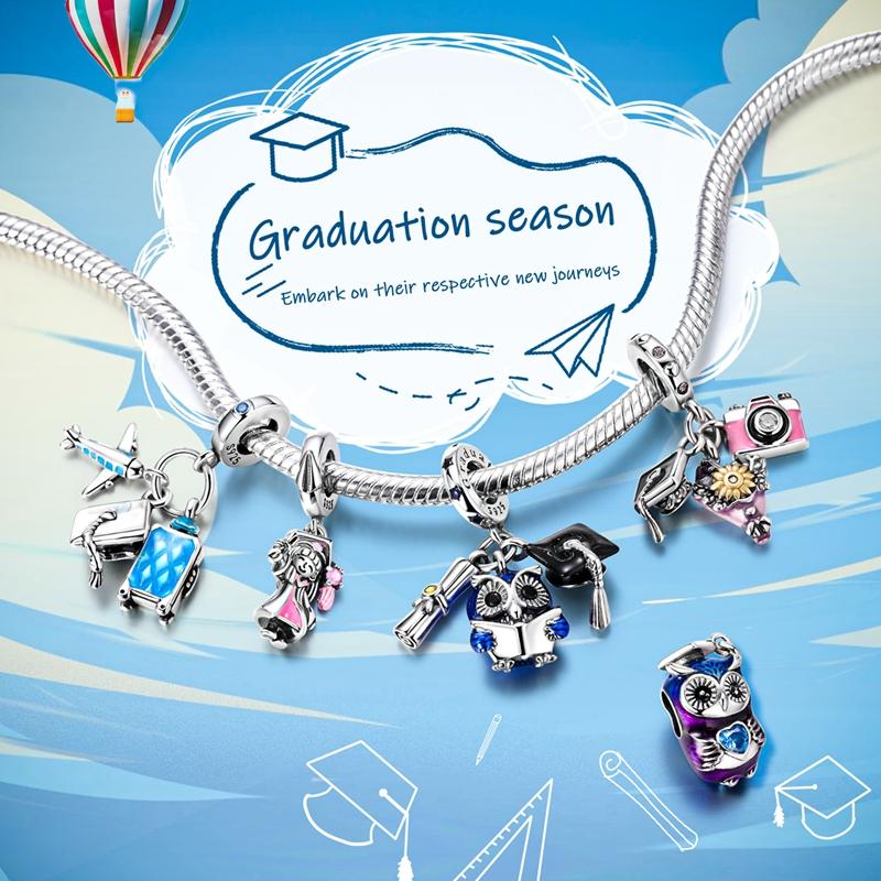 Copper Happy Graduation Pendants Owl Bachelor'S Hat Charms Beads Fit Original Diy Bracelet Gift Women Jewelry