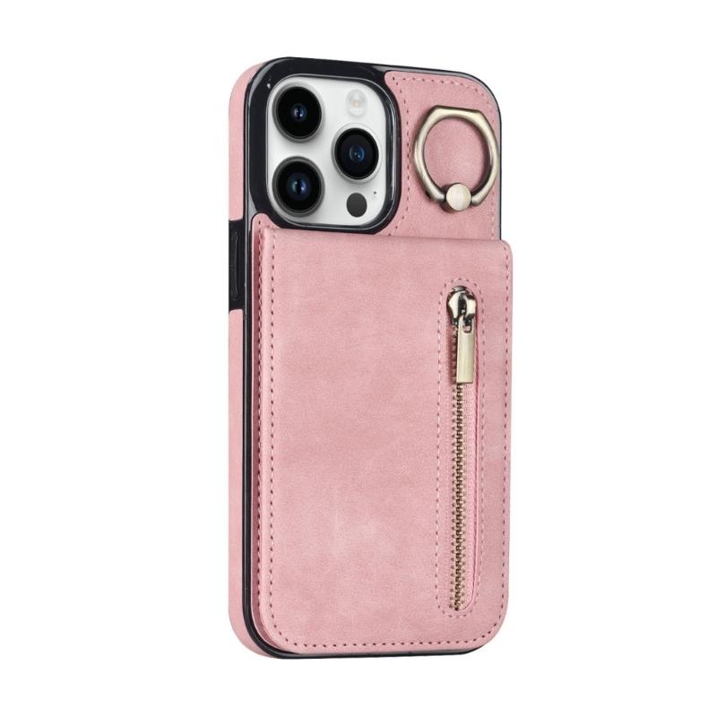 Cover for Phone16 Series Rings Stand Case with Card Slot Holder and Kickstand Leather Wallet Case