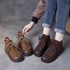 Genuine Leather Soft Soled Retro Women's Shoes Versatile Round Toe Lace Up Flat Ankle Boots